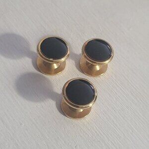 Tuxedo Shirt Vintage Gold Faux Onyx Studs Buttons Set (3)
